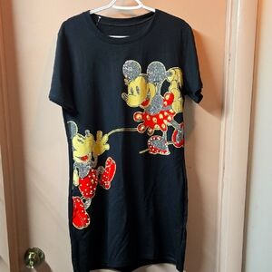 Black T-Shirt Dress with Mickey Mouse Design